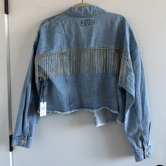 Cropped Denim Jacket with Gem Fringe - Picture 2 of 2
